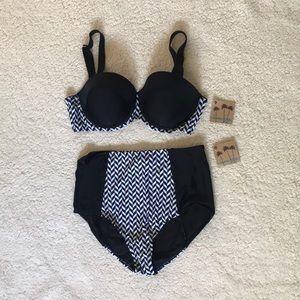 High Waisted Chevron Adjustable Strap Bikini